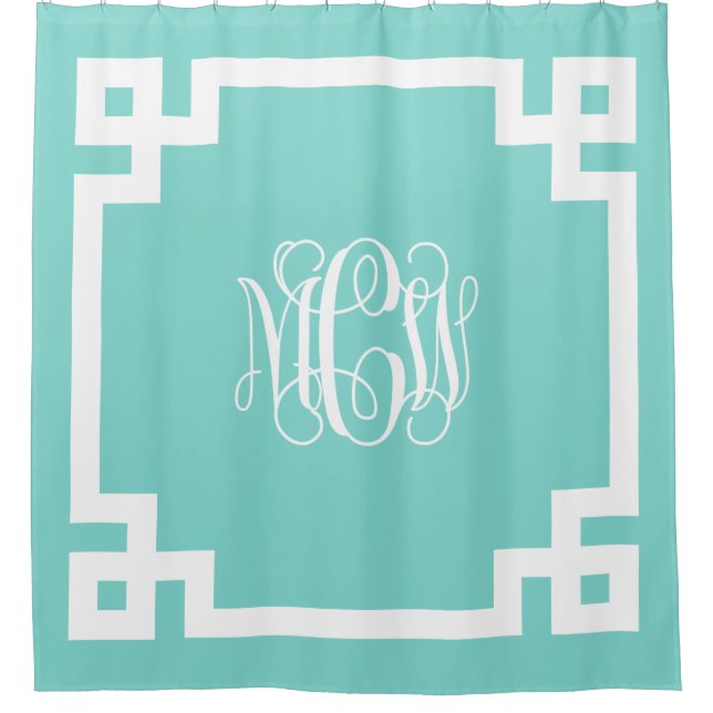 Turq Aqua Wt Vine Monogram DIY BG Greek Key Frame (Front)