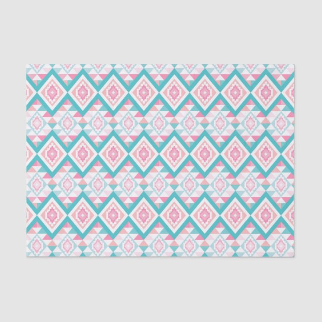 Turqoise and Pink Boho Aztec Pattern Tissue Paper (Front)