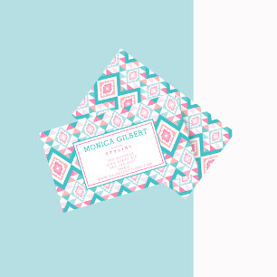 Turqoise and Pink Geometric Aztec Pattern Business Card