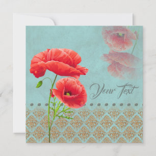 Turqoise Baroque Poppies - Greeting Card