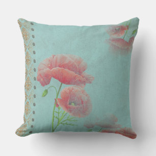 Turqoise Baroque Poppies - Pillow