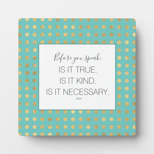 Turqoise Faux Gold Kind SayingTabletop Plaque (Front)