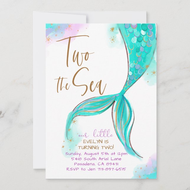 Turqoise Mermaid Party Two The Sea 2nd Birthday  Invitation (Front)