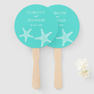 Turqoise Modern Tropical Starfish Beach Wedding    Hand Fan