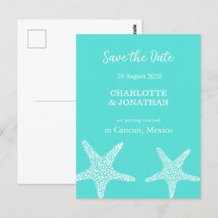 Turqoise Modern Tropical Starfish Beach Wedding    Postcard