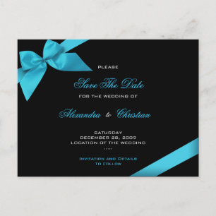 Turqoise Ribbon Wedding Save the Date 4 Announcement Postcard