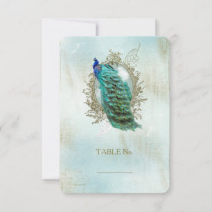 Turqoise Shabby Peacock - Carte Numéro de tableau
