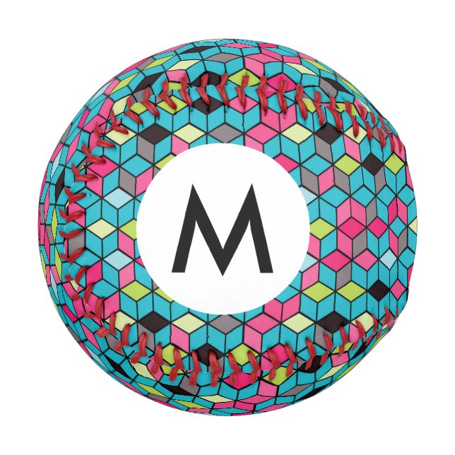 Turqouise and Pink Cube Pattern Baseball (Front Left)