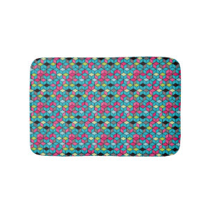 Turqouise and Pink Cube Pattern Bath Mat