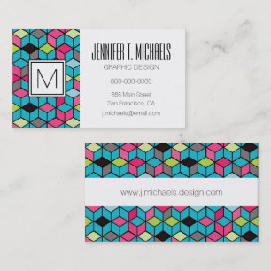 Turqouise and Pink Cube Pattern Business Card