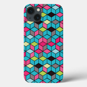 Turqouise and Pink Cube Pattern iPhone 13 Case