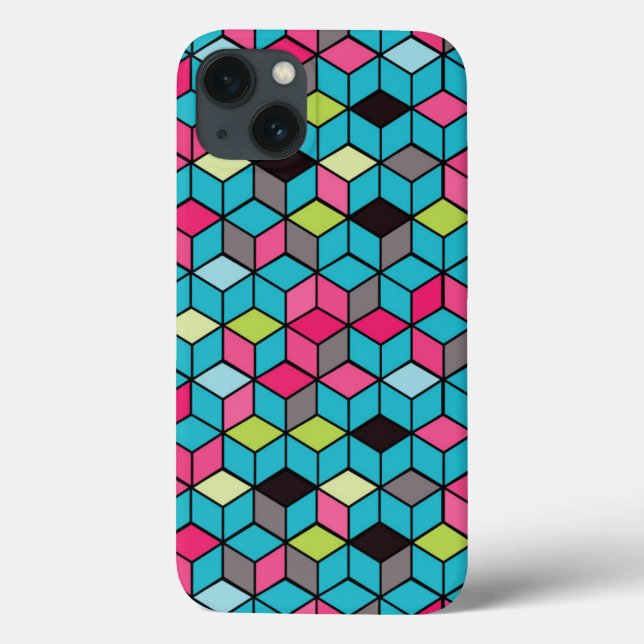 Turqouise and Pink Cube Pattern Case-Mate iPhone Case (Back)