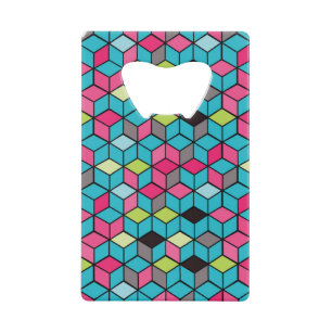 Turqouise and Pink Cube Pattern Credit Card Bottle Opener