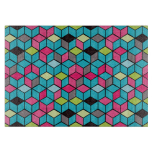 Turqouise and Pink Cube Pattern Cutting Board