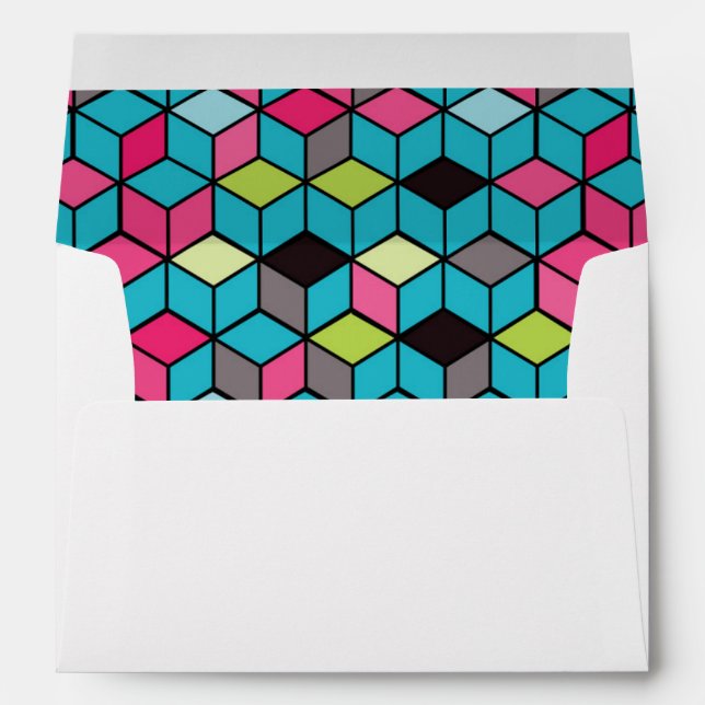 Turqouise and Pink Cube Pattern Envelopes (Back (Bottom))