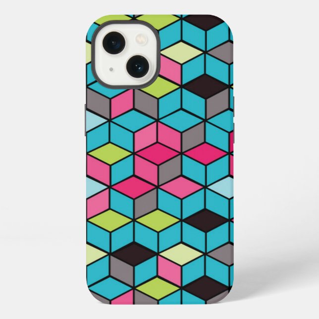 Turqouise and Pink Cube Pattern iPhone Case (Back)
