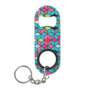 Turqouise and Pink Cube Pattern Mini Bottle Opener