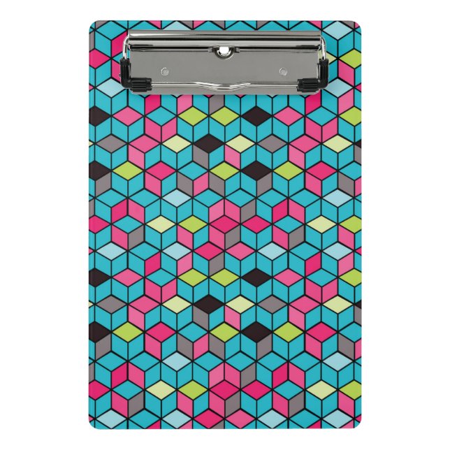 Turqouise and Pink Cube Pattern Mini Clipboard (Front)