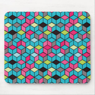 Turqouise and Pink Cube Pattern Mouse Pad