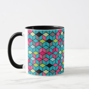 Turqouise and Pink Cube Pattern Mug