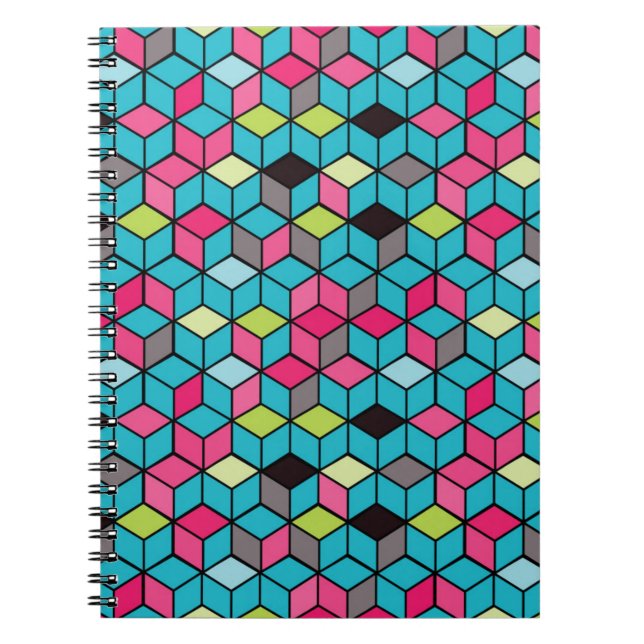 Turqouise and Pink Cube Pattern Notebook (Front)
