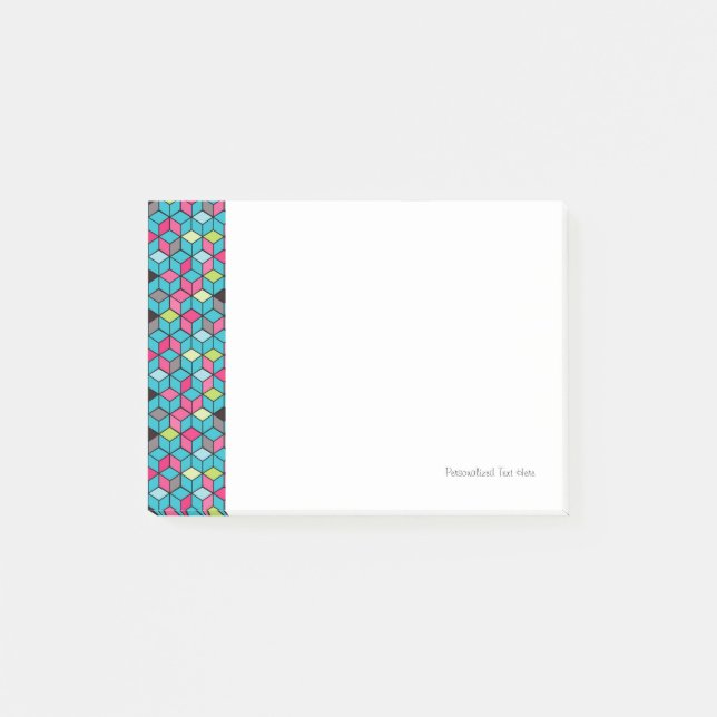 Turqouise and Pink Cube Pattern Post-it Notes (Front)