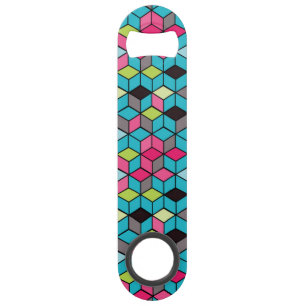 Turqouise and Pink Cube Pattern Speed Bottle Opener