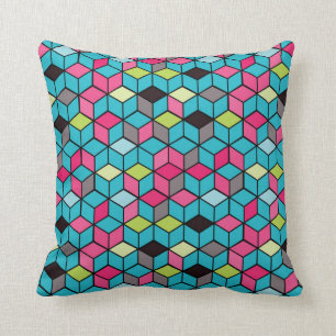 Turqouise and Pink Cube Pattern Throw Pillow
