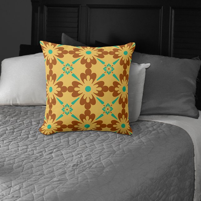 Turqouise Brown And Yellow Spanish Tile Pattern Throw Pillow (Creator Uploaded)
