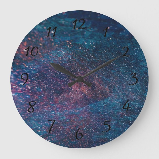 Turqouise Galaxy Paint Sparkles Large Clock (Front)