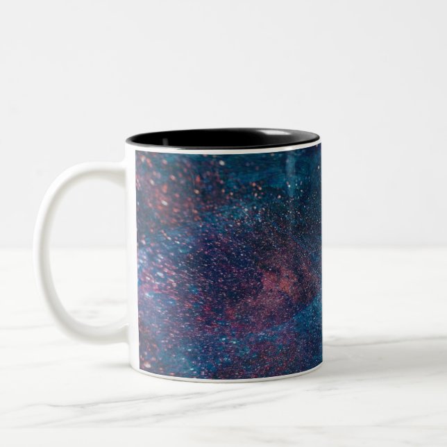 Turqouise Galaxy Paint Sparkles Two-Tone Coffee Mug (Left)