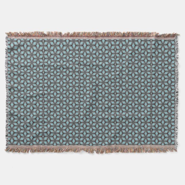Turqouise Grey Flower Pattern Modern Blanket (Front)
