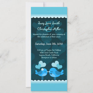 Turqouise Love Birds Long Wedding Invitation