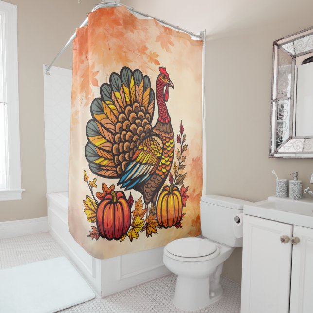 Turquie Citrouilles Thanksgiving Douche rideau (En situation)