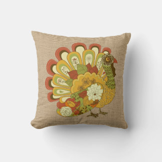 Turquie colorée sur le faux Coussin de Burlap