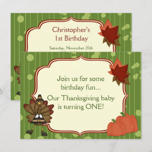 Turquie Thanksgiving 1st Birthday Invitation for B