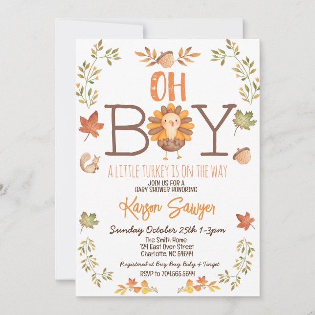 Turquie Thanksgiving Baby shower Invitation (Devant)