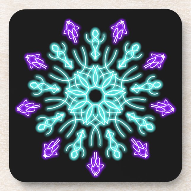 Turquiose and purple neon flower coaster (Front)