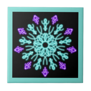 Turquiose and purple neon flower tile