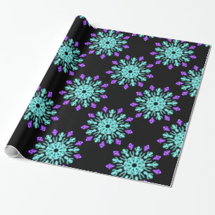 Turquiose and purple neon flower wrapping paper