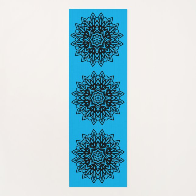 Turquise and black mandala yoga mat (Front)