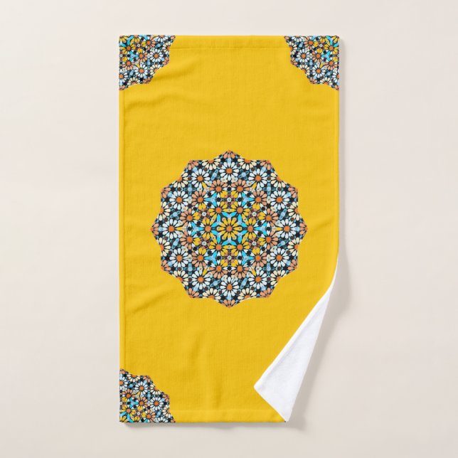 Turquise and Yellow Marble Moroccan Mosaic  Hand Towel (Hand Towel)