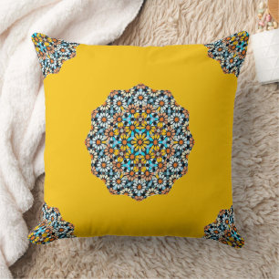 Turquise and Yellow Marble Moroccan Mosaic  Throw Pillow