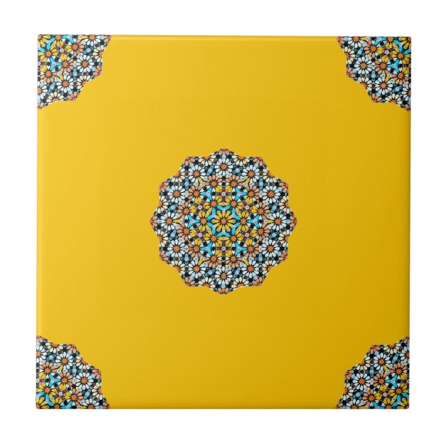 Turquise and Yellow Marble Moroccan Mosaic  Tile (Front)