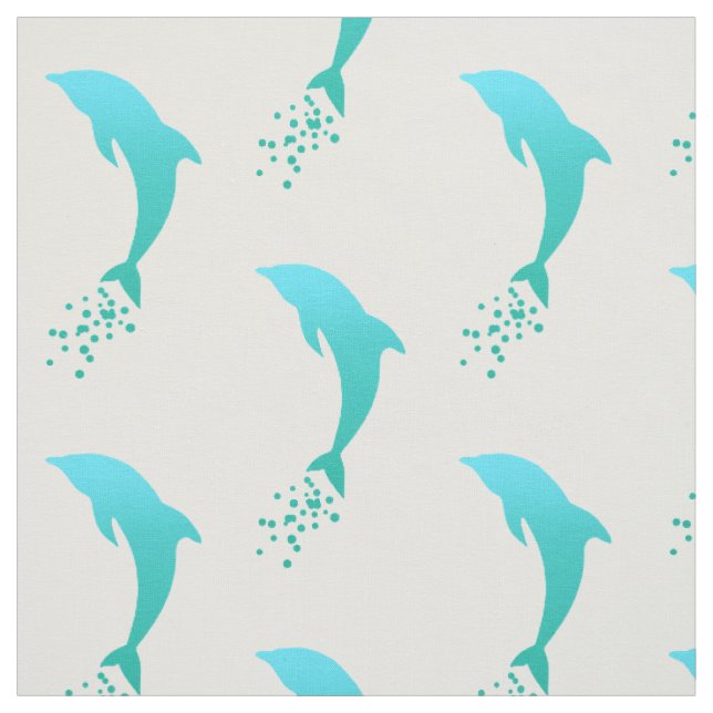 Turquise Blue Jumping Dolphin With Bubbles Fabric (Swatch)