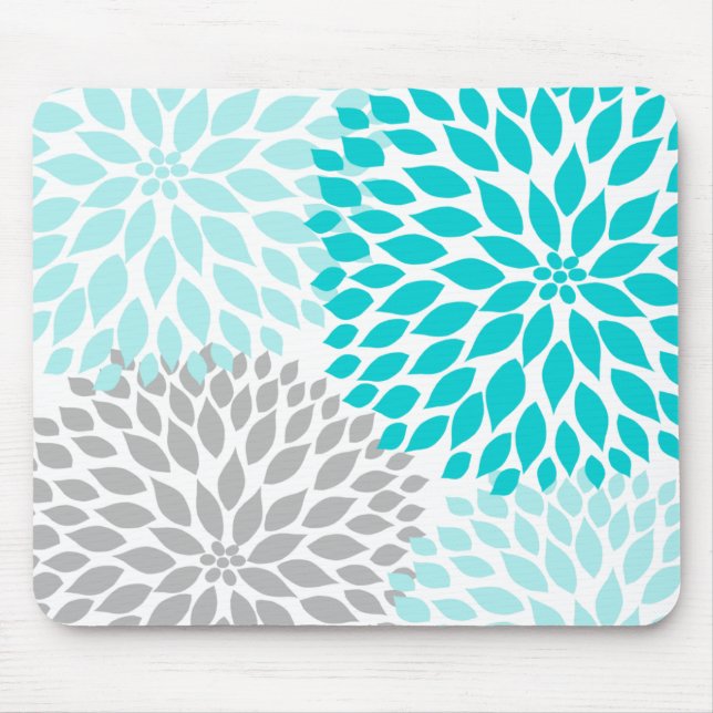 Turquoie blue grey dahlia desk office accessory mouse pad (Front)
