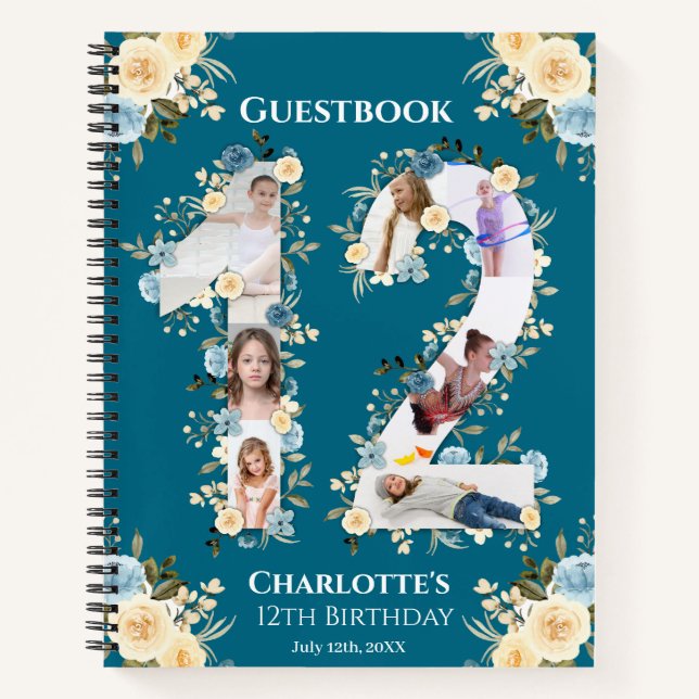 Turquoise 12e anniversaire Photo Fleur Jaune Livre (Devant)