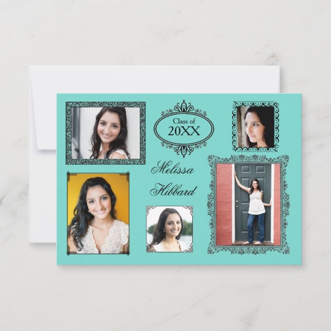 Turquoise 5 images/photos - 3x5 Faire-part Grad (Devant)