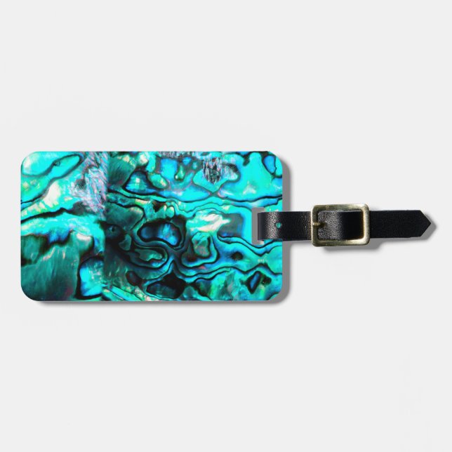 Turquoise abalone paua shell detail luggage tag (Front Horizontal)