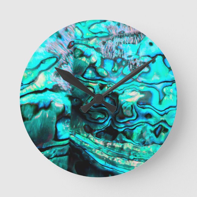 Turquoise abalone paua shell detail round clock (Front)